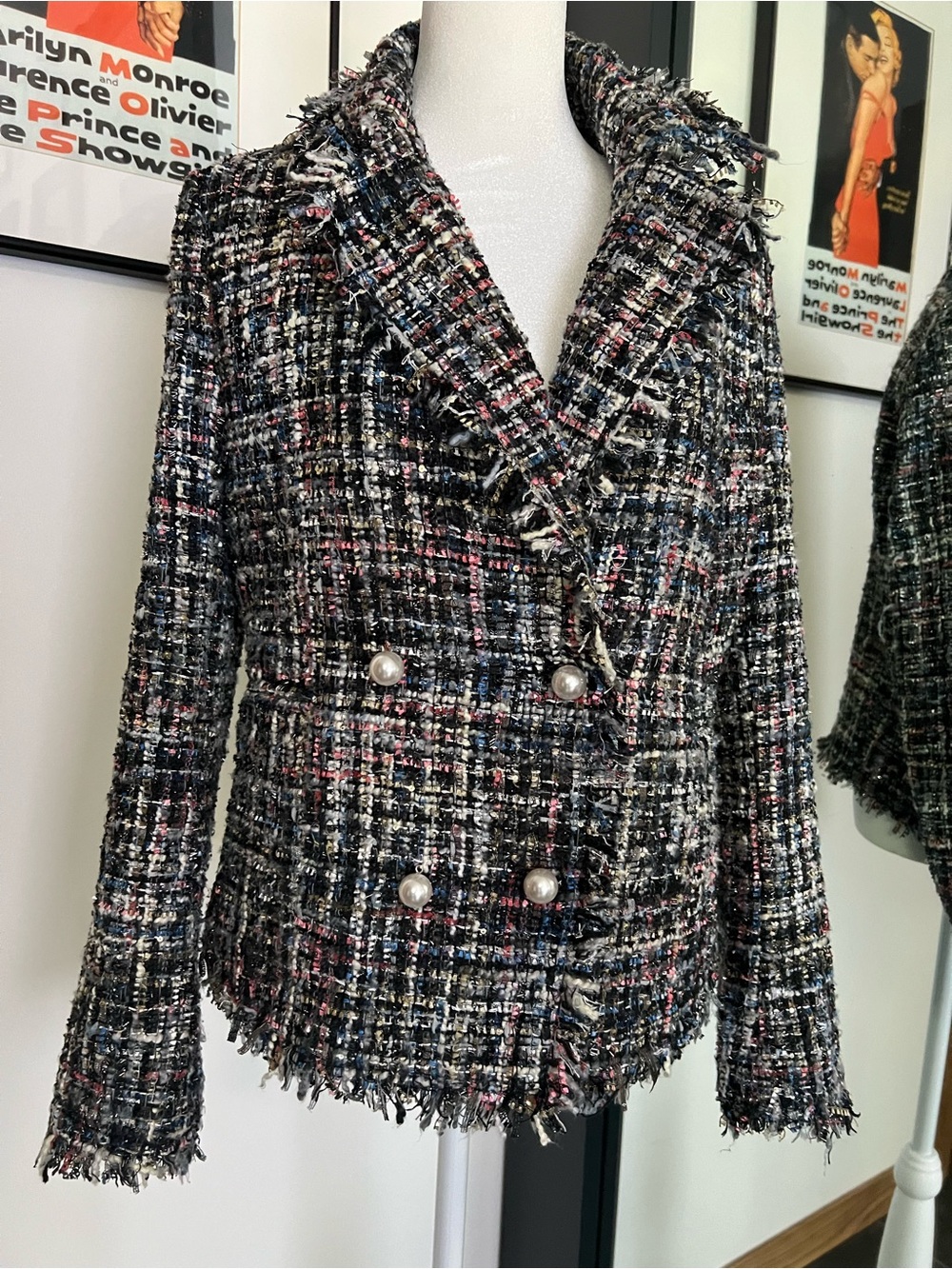 Dolce Cabo - Women’s Tweed Double-Breasted look Jacket - Black Multi - Medium